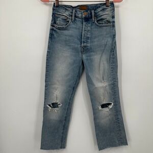 Mother The Tripper Cut Flowers High Rise Distressed Straight Leg Ankle Jeans 26